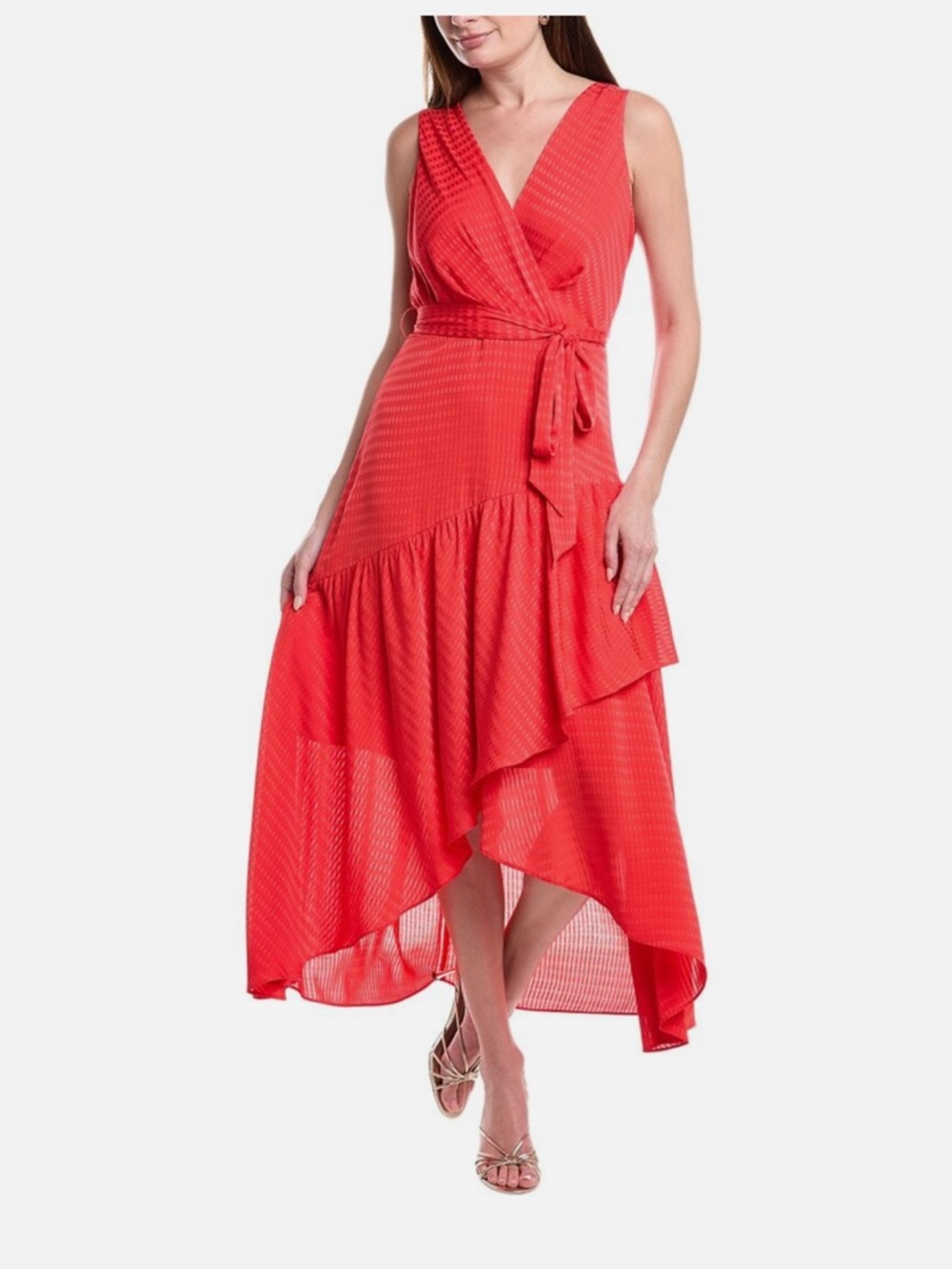 Anne Klein Women's High-Low Ruffled-Hem Satin Maxi Dress